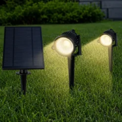 Set 2 Picchetti Luce Solare LED 3W Sensore Crepuscolare Orientabile