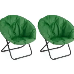 Set 2 Poltrone da Esterno Tessuto Verde e Struttura Acciaio Pieghevoli