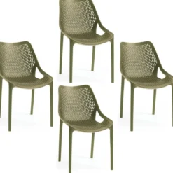 Set 4 Poltrone da Giardino in Polipropilene Verde Oliva Interno Esterno