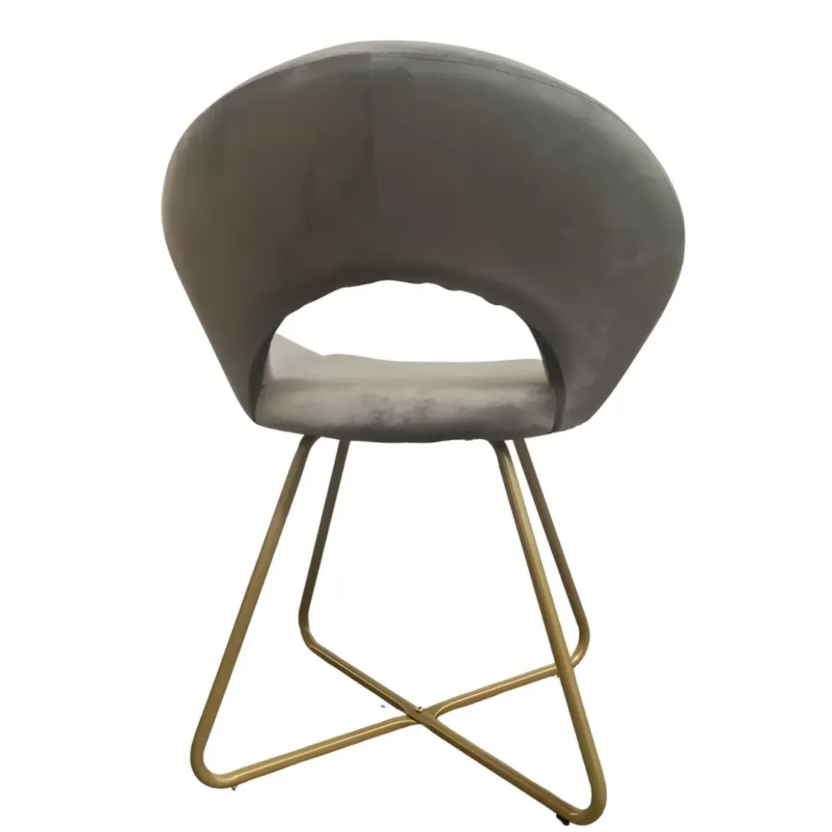 Set 2 Poltrone da Interno in Velluto Grigio con Gambe in Metallo Dorato