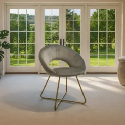 Set 2 Poltrone da Interno in Velluto Grigio con Gambe in Metallo Dorato