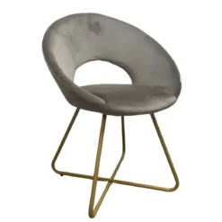 Set 2 Poltrone da Interno in Velluto Grigio con Gambe in Metallo Dorato