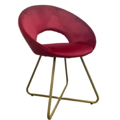 Set 2 Poltrone da Interno in Velluto Rosso con Gambe in Metallo Dorato