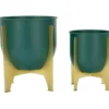 Set 2 Portavasi Bassi in Metallo Verde Oro 25-19 cm Portapiante