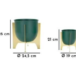 Set 2 Portavasi Bassi in Metallo Verde Oro 25-19 cm Portapiante