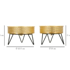 Set 2 Portavasi Bassi Metallo Intrecciato Oro Nero con Vasi Rimovibili
