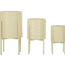 Set 3 Portavasi in Metallo Crema 36-30-24 cm da Interno Porta Piante
