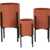 Set 3 Portavasi in Metallo Effetto Mattone Rosso Nero da Interno