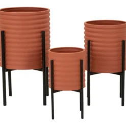 Set 3 Portavasi in Metallo Effetto Mattone Rosso Nero da Interno