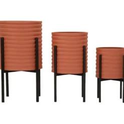 Set 3 Portavasi in Metallo Effetto Mattone Rosso Nero da Interno