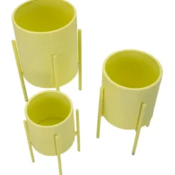 Set 3 Portavasi in Metallo Giallo 36-30-24 cm da Interno Porta Piante