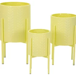 Set 3 Portavasi in Metallo Giallo 36-30-24 cm da Interno Porta Piante