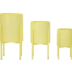 Set 3 Portavasi in Metallo Giallo 36-30-24 cm da Interno Porta Piante