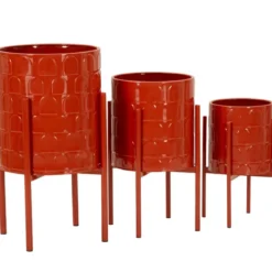 Set 3 Portavasi in Metallo Rosso 36-30-24 cm da Interno Porta Piante