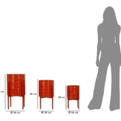 Set 3 Portavasi in Metallo Rosso 36-30-24 cm da Interno Porta Piante