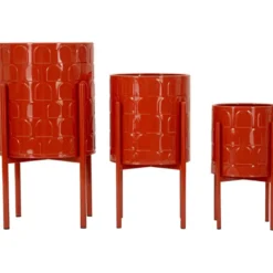 Set 3 Portavasi in Metallo Rosso 36-30-24 cm da Interno Porta Piante