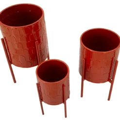 Set 3 Portavasi in Metallo Rosso 36-30-24 cm da Interno Porta Piante