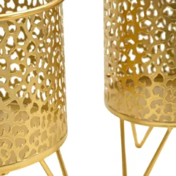 Set 2 Portavasi in Metallo Traforato Oro Vasi Rimovibili da Interno