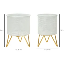 Set 2 Portavasi Metallo Bianco Oro a Pois Vasi Rimovibili da Interno