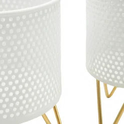 Set 2 Portavasi Metallo Bianco Oro a Pois Vasi Rimovibili da Interno