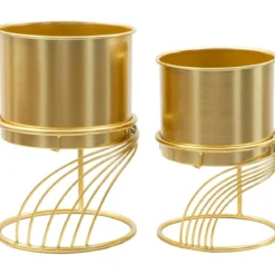 Set 2 Portavasi Metallo Dorato Base a Spirale 23-20 cm da Interno