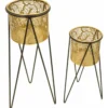 Set 2 Portavasi Metallo Nero Oro a Foglia 46 e 32 cm Vasi Rimovibili