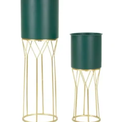 Set 2 Portavasi Metallo Verde Oro 23-19 cm Coppa Interna Portapiante