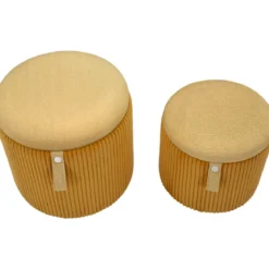 Set 2 Pouf Contenitori Imbottiti Senape Arancione per Salotto Camera