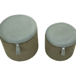 Set 2 Pouf Contenitori Imbottiti Verde Marrone per Salotto Camera