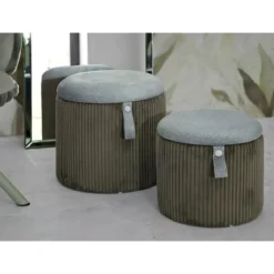 Set 2 Pouf Contenitori Imbottiti Verde Marrone per Salotto Camera
