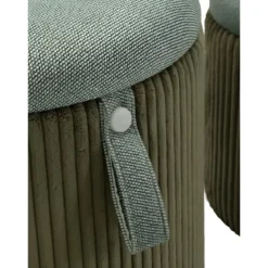 Set 2 Pouf Contenitori Imbottiti Verde Marrone per Salotto Camera