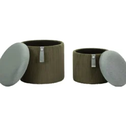 Set 2 Pouf Contenitori Imbottiti Verde Marrone per Salotto Camera
