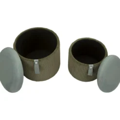 Set 2 Pouf Contenitori Imbottiti Verde Marrone per Salotto Camera
