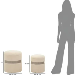 Set 2 Pouf Contenitori Imbottiti Crema Soffice Salotto Camera da Letto