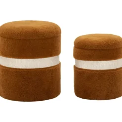 Set 2 Pouf Contenitori Imbottiti Marrone Soffice da Soggiorno Camera