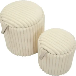Set 2 Pouf Contenitori Imbottiti Bianco Seduta Tavolino Soggiorno Camera