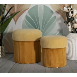 Set 2 Pouf Contenitori in Tessuto Senape Arancione Salvaspazio Camera