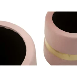 Set 2 Pouf Contenitori in Tessuto Rosa Oro Salvaspazio Salotto Camera