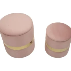 Set 2 Pouf Contenitori in Tessuto Rosa Oro Salvaspazio Salotto Camera