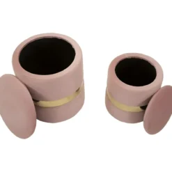 Set 2 Pouf Contenitori in Tessuto Rosa Oro Salvaspazio Salotto Camera