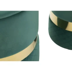 Set 2 Pouf Contenitori in Tessuto Verde Oro Salvaspazio Salotto Camera