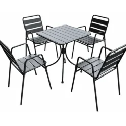 Set Pranzo Tavolo 4 Sedie con Braccioli Antracite Acciaio da Giardino Terrazzo