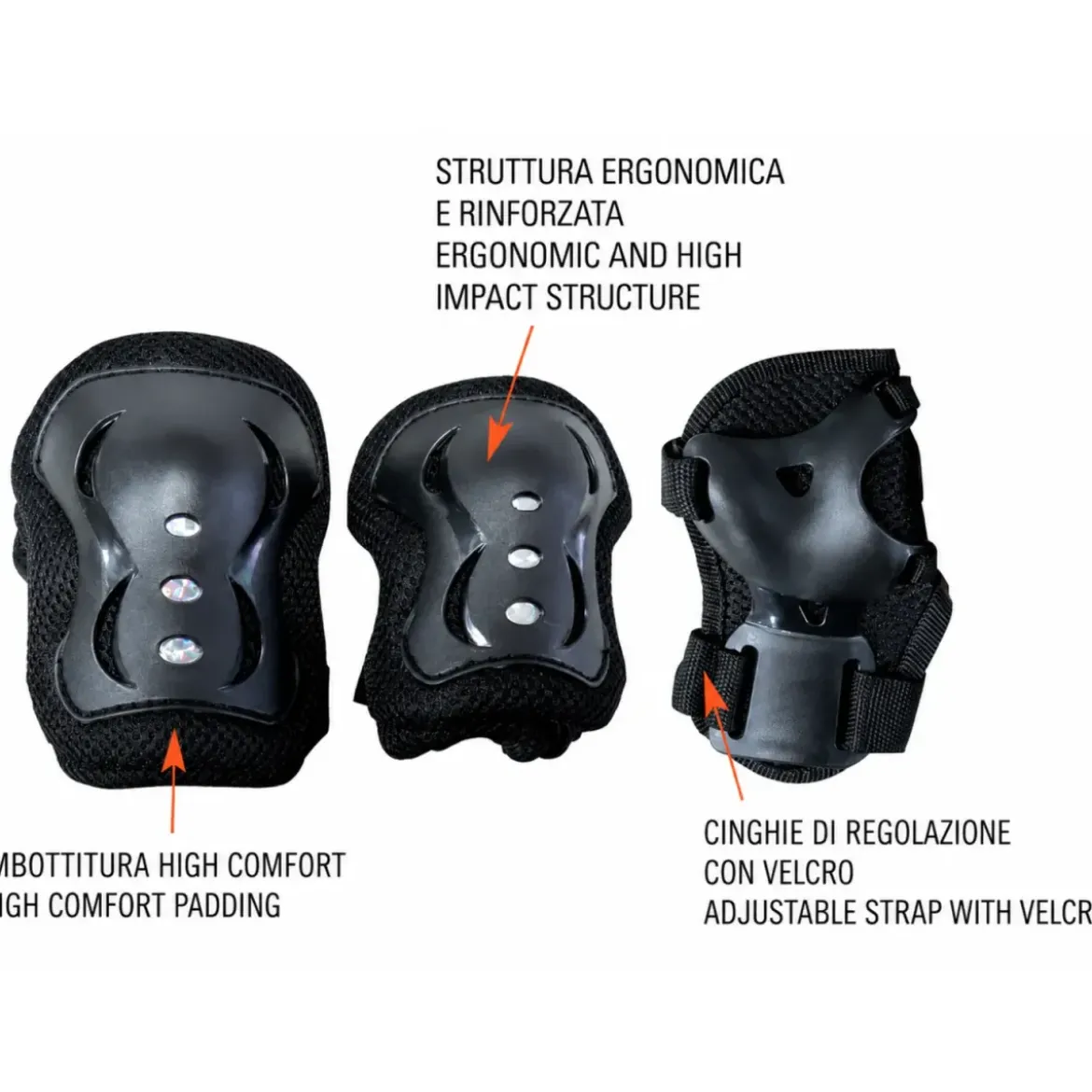 Set Protezioni Ragazzi Nero per Bici Skateboard Pattini Ergonomico