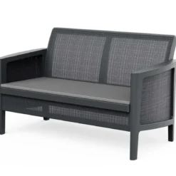 Set Salotto da Giardino Grafite Effetto Juta Divano 2 Poltrone Tavolo
