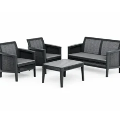 Set Salotto da Giardino Grafite Effetto Juta Divano 2 Poltrone Tavolo
