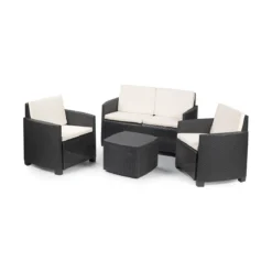 Set Salotto Resina Effetto Polirattan Divano Poltrone Tavolino Giardino Esterno