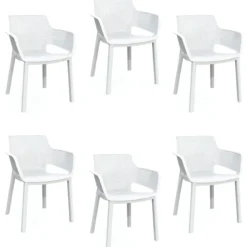 Set 6 Sedie da Esterno Keter Bianco Impilabili Resistenti UV Moderne