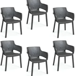 Set 6 Sedie da Esterno Keter Grafite Impilabili Resistenti UV Moderne