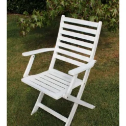 Set 2 Sedie da Giardino con Braccioli Bianco Pieghevoli in Legno Poltrona