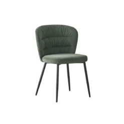 Set 4 Sedie da Interno Imbottite in Tessuto Verde Gambe in Metallo Nero
